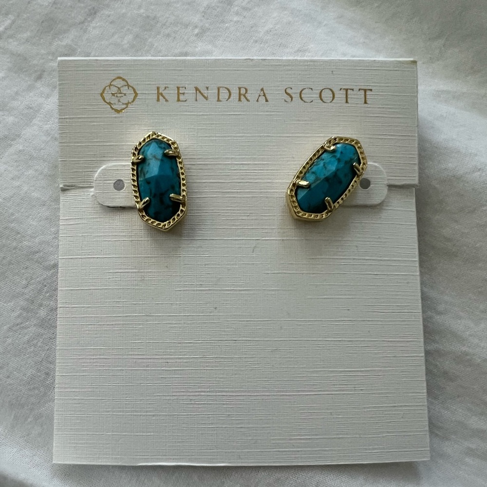 New never worn Kendra Scott Ellie Stud Earrings Gold & Bronze Veined Turquoise